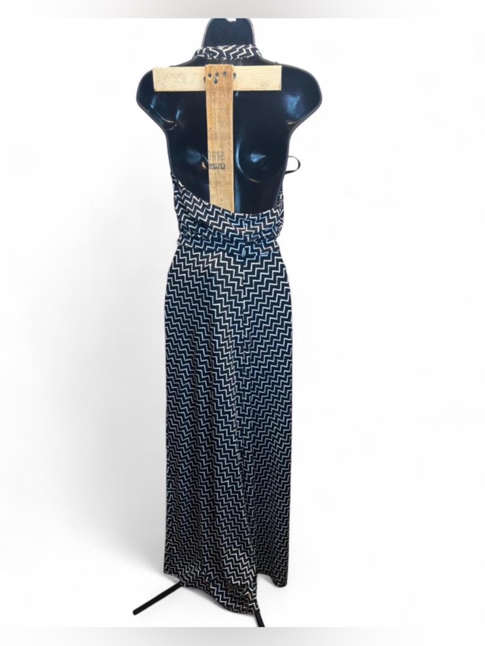 White House Black Market Black & White Zigzag Halter Maxi Dress - Picture 2 of 3